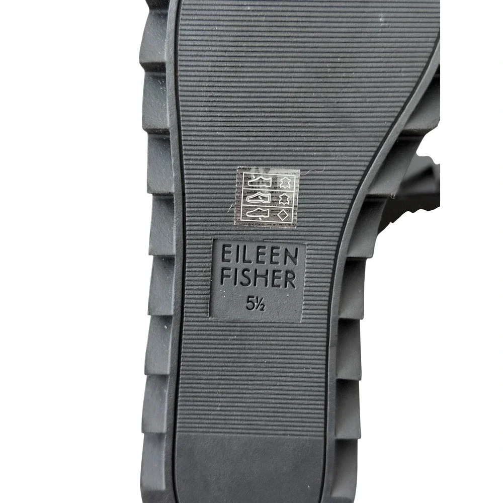 Eileen Fisher Black Nubuck Sheared Lamb Fur Trim Sawtooth Platform Boots 5.5 NEW